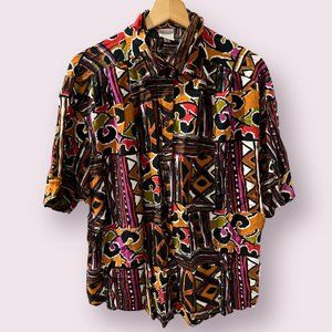 Vintage 90's Printed Graphic Short Sleeve Button Up